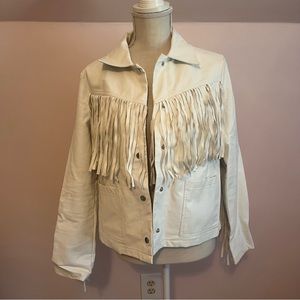 White Fringe Pleather Jacket